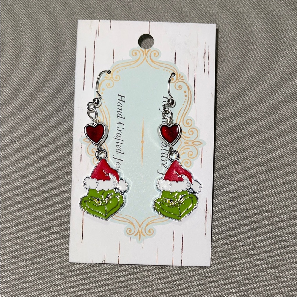 Christmas Grinch Earrings with Santa Hat